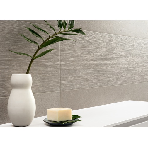 Piastrella da rivestimento rigata effetto cemento, Grigio Lines, 33,3x100 cm - Concretus, Dom Ceramiche
