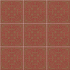 Piastrella dal decoro ricercato su fondo rosso, ornata in Oro 20x20 cm confezione di 25 pezzi - Carmen D3, Ceramica Bardelli