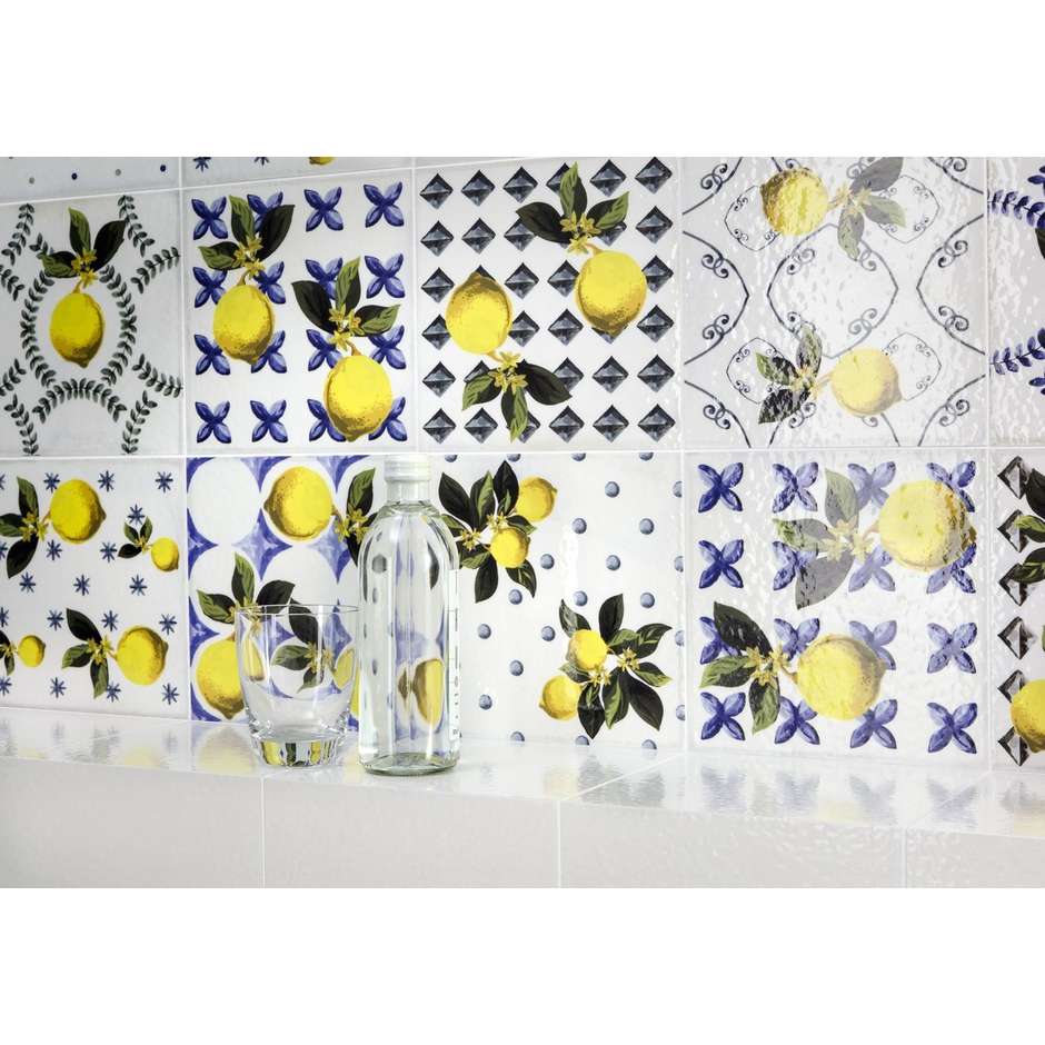 Piastrelle decorate in gres porcellanato, Giardino Bianco Mix Lucido 20x20 cm - Vita, Sant'Agostino