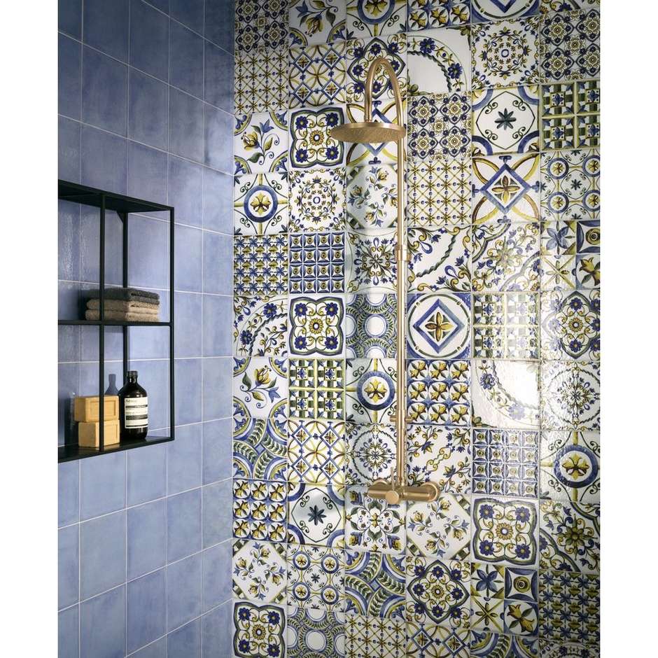 Piastrelle in gres porcellanato, decorato su fondo lucido decori misti 20x20 cm, Sole Mix Lucido - Vita, Ceramica Sant'Agostino