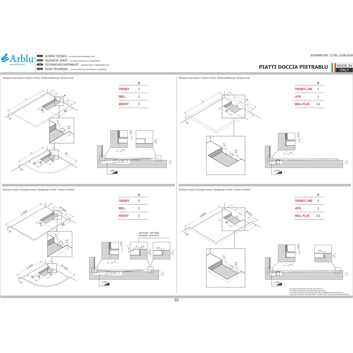 Misure Standard Piatto Doccia.Piatto Doccia Effetto Ardesia Trendy Line Arblu 70x100x3cm Avorio