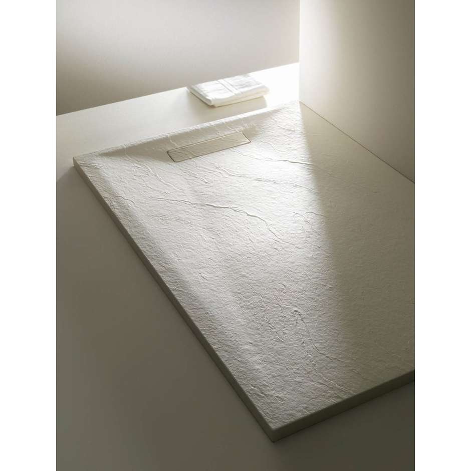 Piatto doccia effetto pietra a spacco, 80x140x3,5 cm Bianco - Well Plus, Arblu