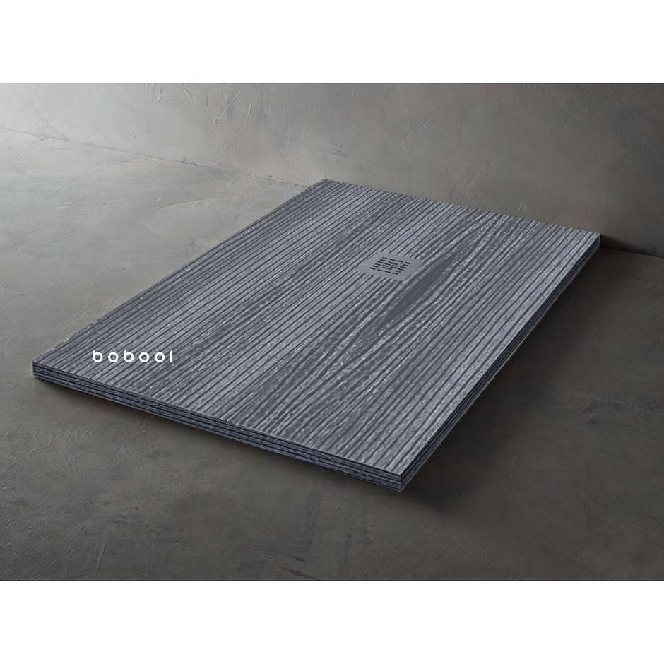 Piatto doccia in resina effetto legno, nero Antracite Decapè, 70x90x3 cm - Woody, Arblu