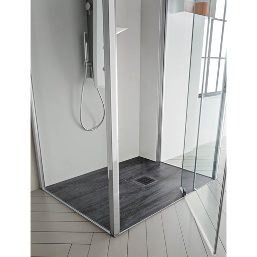Piatto doccia in resina effetto legno, nero Antracite Decapè, 70x90x3 cm - Woody, Arblu