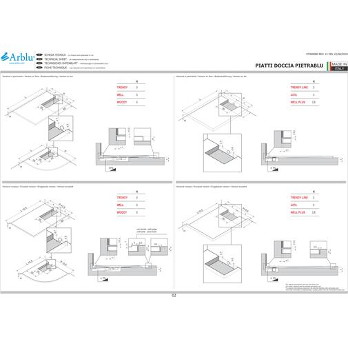 Piatto Doccia Angolare Dimensioni.Arblu Piatto Doccia In Resina Effetto Pietra Avorio 70x120x3 Cm Trendy Arblu