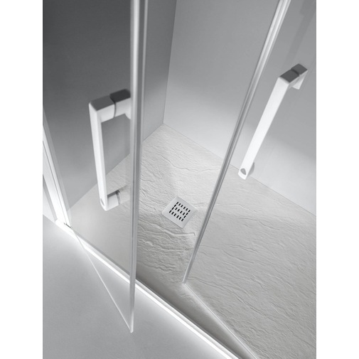 Piatto doccia in resina effetto pietra moderno, Bianco, 100x120x3 cm - Well, Arblu