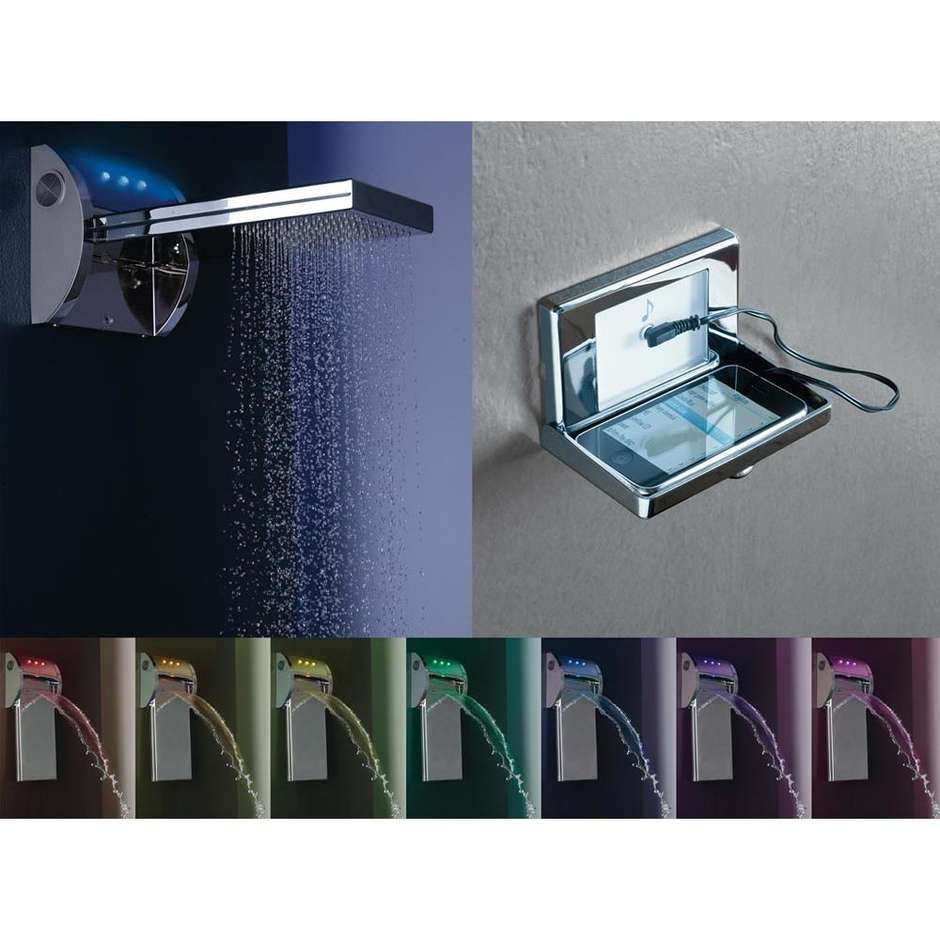 Pomme de douche corporelle rotative, 2 jets de douche + cascade, chromothérapie et audio - Acquavolo, Bossini