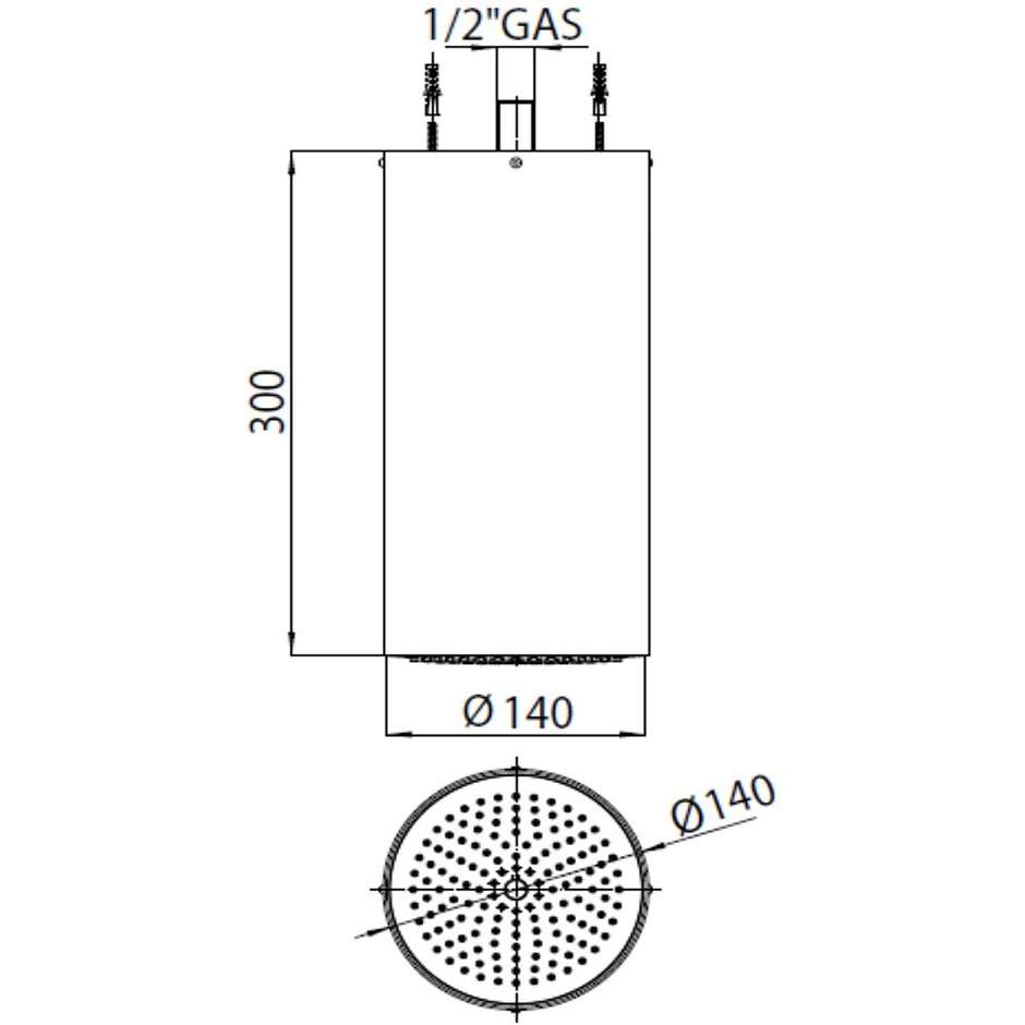 Pomme de douche de plafond cylindrique moderne diamètre 14 cm - Dinamic inox, Bossini