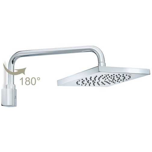 Pommeau de douche carré 21x21 cm avec bras mural pivotant, chrome - Cube, Bossini
