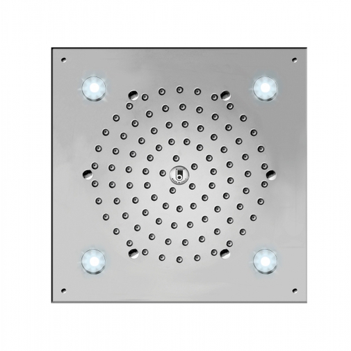Pommeau de douche encastrable au plafond 26x26 cm, avec chromothérapie - Cube, Bossini