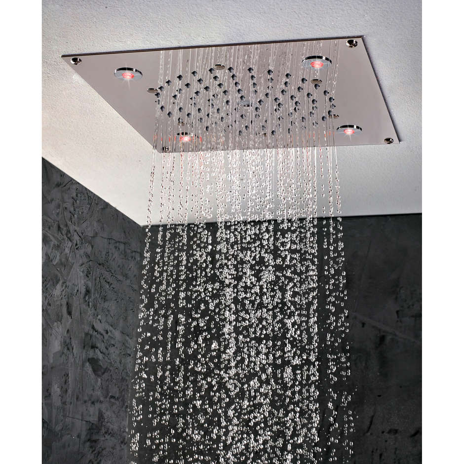 Pommeau de douche encastrable au plafond 26x26 cm, avec chromothérapie - Cube, Bossini