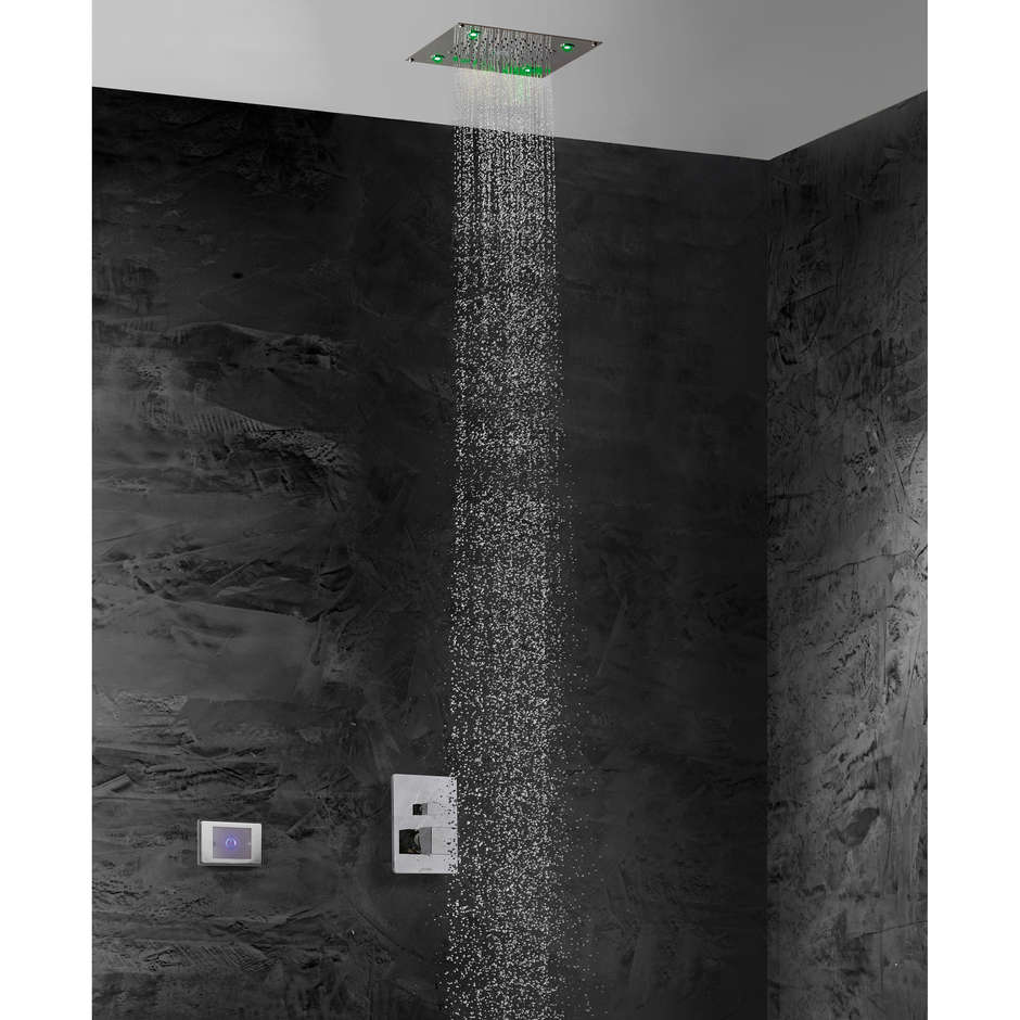 Pommeau de douche encastrable au plafond 26x26 cm, avec chromothérapie - Cube, Bossini
