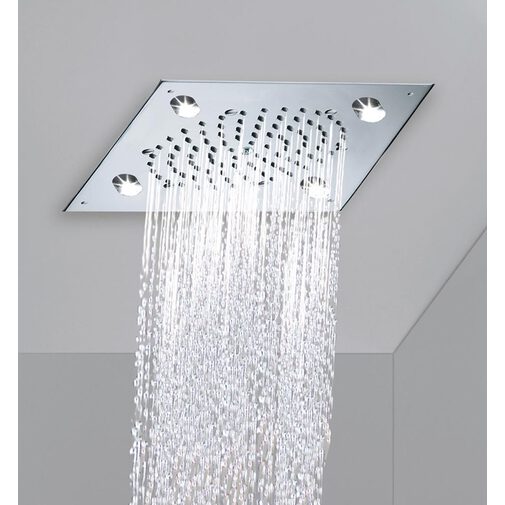 Pommeau de douche encastrable au plafond 26x26 cm, lumière led blanche - Cube, Bossini