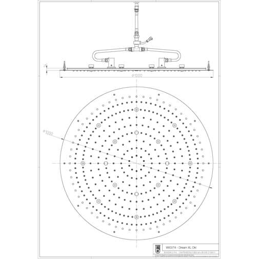 Pommeau de douche encastrable au plafond avec chromothérapie, diamètre 100 cm - Dream XL, Bossini