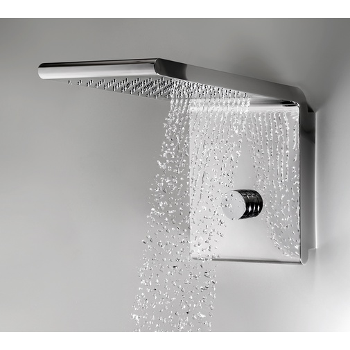 Pommeau de douche mural acier brossé mat, 3 jets dont 1 Pluie concentrée, 20x45 cm - Syncro-Rain, Bossini