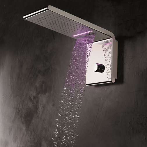 Pommeau de douche mural chrome 3 jets inverseur, chromothérapie led rvb 45x20 Syncro-Neb Bossini