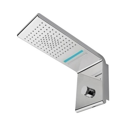 Pommeau de douche mural chrome 3 jets inverseur, chromothérapie led rvb 45x20 Syncro-Neb Bossini