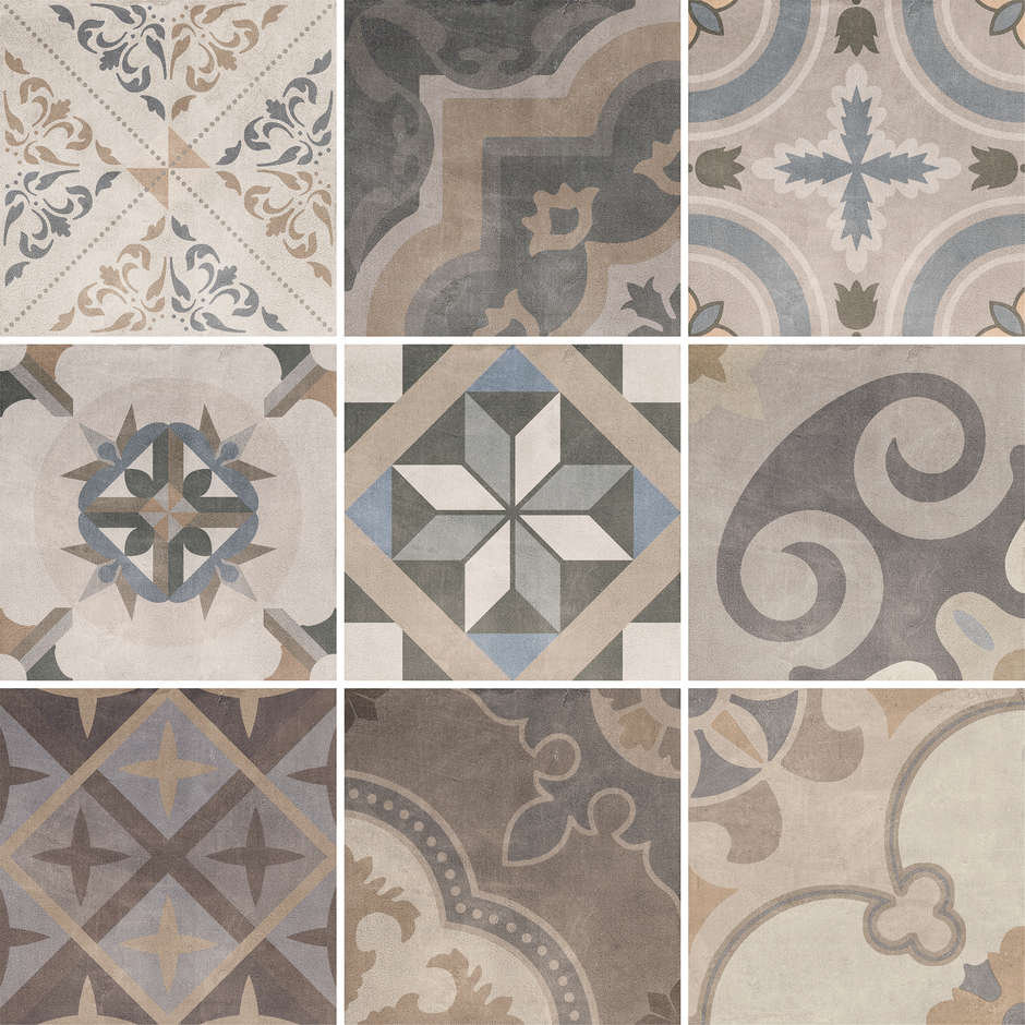 Porcelain stoneware cement effect tile, 20x20 cm - Patchwork Classic Mix, Sant'Agostino