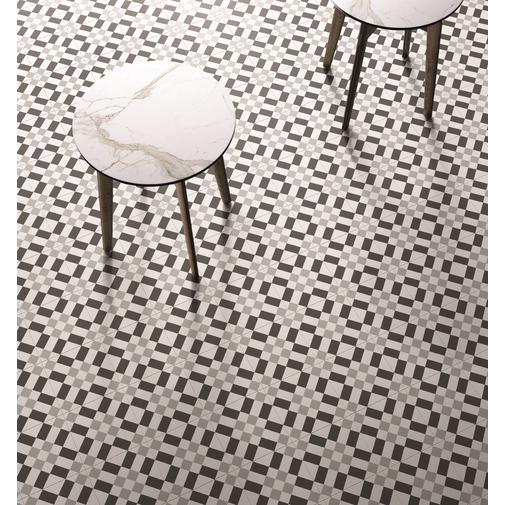 Porcelain stoneware cement effect tile, black and white decoration 20x20 cm, model 02 - Patchwork B&W, Ceramica Sant'Agostino