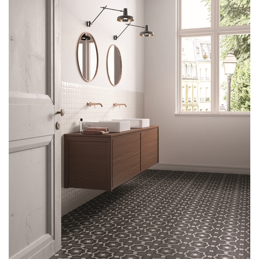 Porcelain stoneware cement effect tile, black and white decoration 20x20 cm, model 04 - Patchwork B&W, Ceramica Sant'Agostino