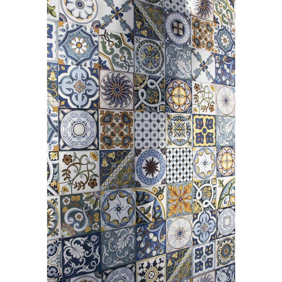 Porcelain stoneware tiles, decorated on a glossy background with mixed decorations 20x20 cm, Sole Mix Lucido - Vita, Ceramica Sant'Agostino