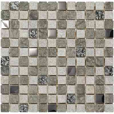Quartzite, glass and steel mosaic for floors and walls, gray Gris 30x30 cm - Chamonix, Boxer