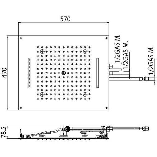 Recessed ceiling shower head, blue led lights, three jets, 57x47 cm - Dream/3 led light, Bossini