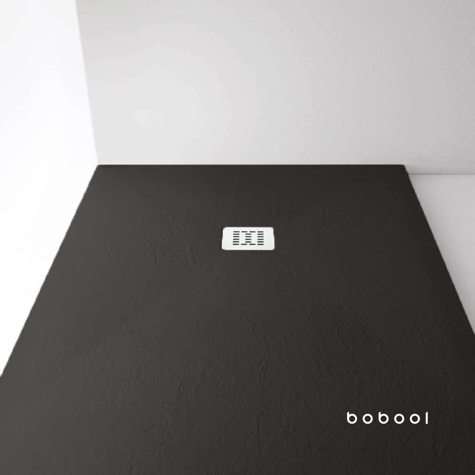 Receveur de douche moderne en résine effet pierre, Noir anthracite, 100x100x3 cm - Well, Arblu