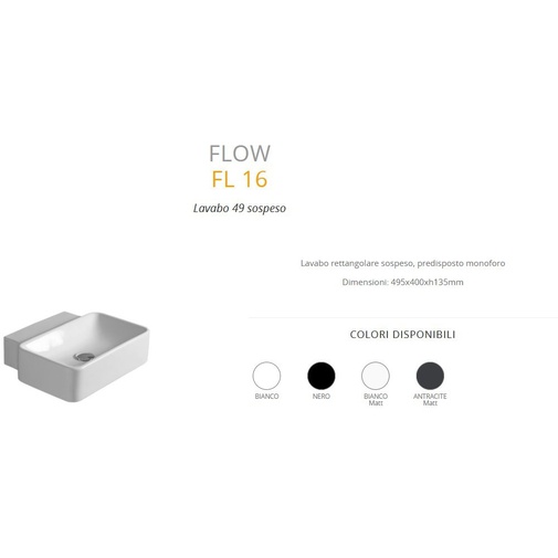 Rechteckiges Wandwaschbecken im minimalistischen Stil aus weißer Keramik 50 cm - Flow, Simas