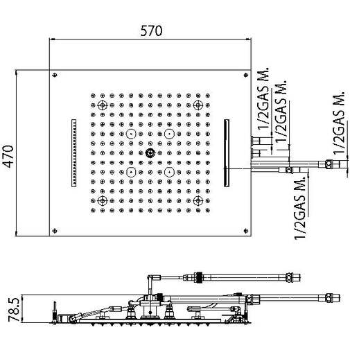 Rectangular built-in ceiling shower head 57x47 cm, green led lights, four jets - Dream 4 Sprays, Bossini