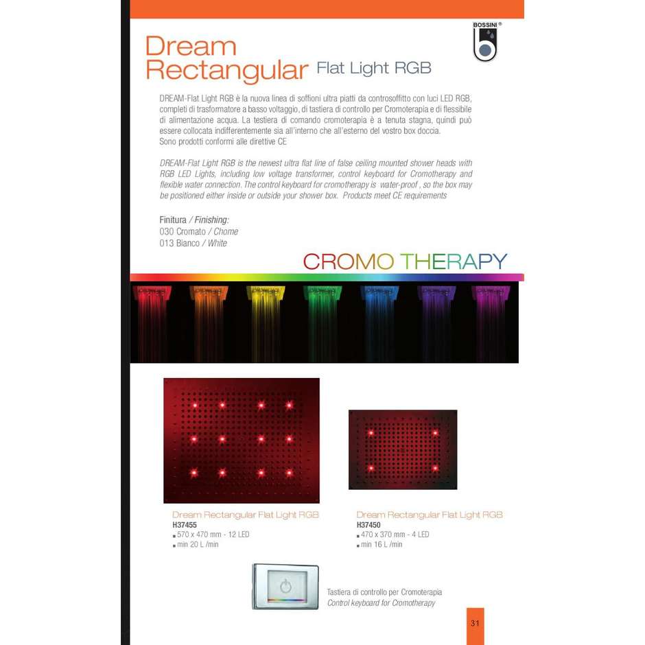 Rectangular ceiling recessed shower head 37x47 cm with chromotherapy - Dream, Bossini