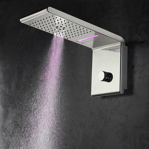 Rectangular wall mounted shower head 20x45 cm, 3 jets, chromotherapy, chrome - Syncro-Neb, Bossini