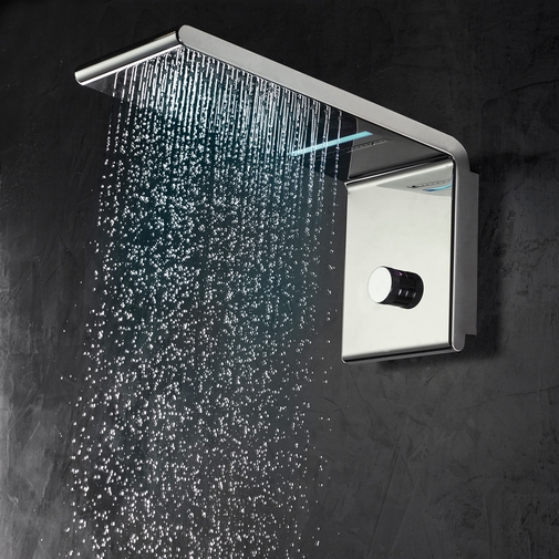 Rectangular wall mounted shower head 20x45 cm, 3 jets, chromotherapy, chrome - Syncro-Neb, Bossini