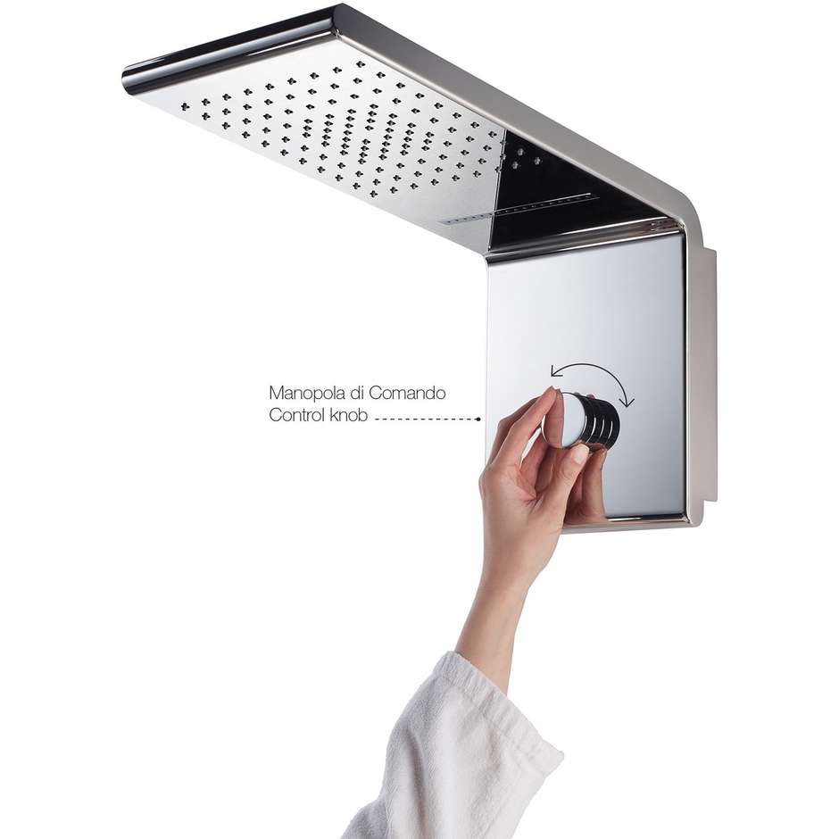 Rectangular wall-mounted shower head 20x45 cm, 3 jets, one of which is concentrated rain, chromotherapy, chrome - Syncro-Rain, Bossini