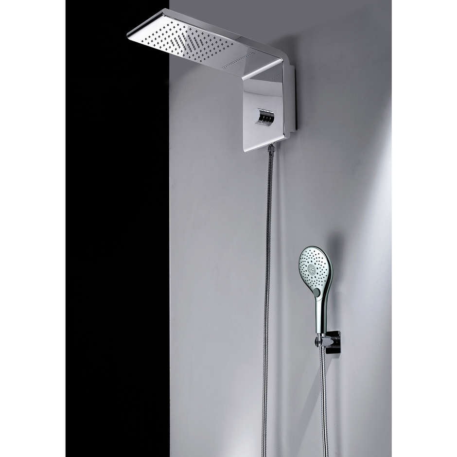 Rectangular wall mounted shower head 3 jets, hand shower attachment, 20x45 Syncro-Rain-Renovation Bossini