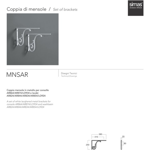 Regalpaar aus Weißmetall für Konsolenträger - Simas