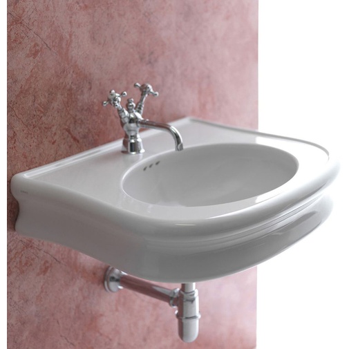 Retro style wall hung single hole washbasin in white ceramic 70 cm - Lante, Simas