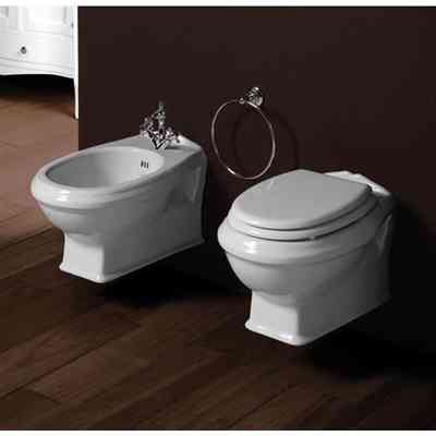 Retro style white soft close toilet seat with gold hinges - Arcade, Simas