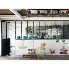 Rivestimento decorato a mano su ceramica lucida, colorato, Cuban Veranda 4, 60x120 cm - Ruben Toledo, Ceramica Bardelli