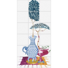 Rivestimento decorato a mano su ceramica lucida, colorato, Cuban Veranda 4, 60x120 cm - Ruben Toledo, Ceramica Bardelli