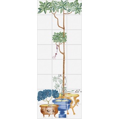 Rivestimento decorato a mano su ceramica lucida, colorato, Cuban Veranda 5, 60x160cm - Ruben Toledo, Ceramica Bardelli