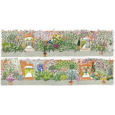 Rivestimento floreale su ceramica bianco lucido, set di 2 decori 10x40cm, Mary Ann 2 - Julia Binfield, Ceramica Bardelli