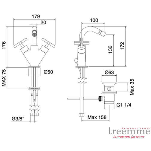Robinet pour bidet moderne, monotrou, chromé - Line, Rubinetterie Treemme