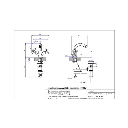Robinet pour bidet monotrou avec bouton chaud/froid Bugnatese Rodos 7344
