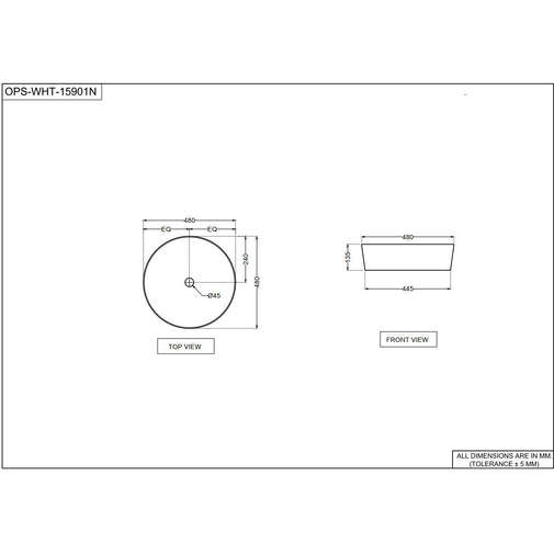 Round countertop washbasin 48x48cm Opal Jaquar white