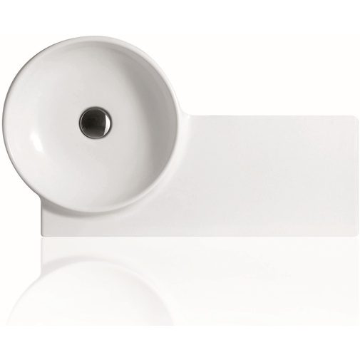 Rundes hängendes Waschbecken im modernen Stil mit linker Ablage aus weißer Keramik 87 cm - Flow, Simas