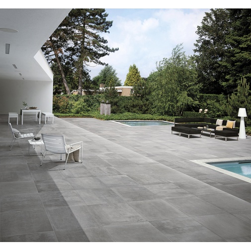 Rutschfestes Feinsteinzeug in Betonoptik für den Außenbereich Bianco Out 60x60 Entropia, Dom Ceramiche