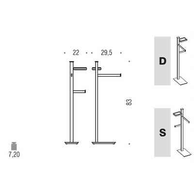 Salle de bain autoportante avec porte-rouleau gauche, porte-serviettes et porte-savon en laiton chromé - Units, Colombo Design