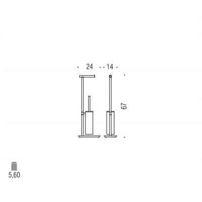 Salle de bain sur pied avec porte-rouleau et porte-balai suspendu en laiton chromé - Square, Colombo Design