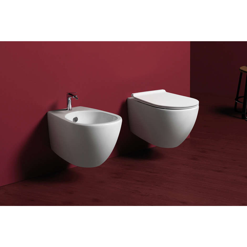 Sanitaires suspendus sans rebord : bidet blanc, wc et abattant soft close - Vignoni, Simas